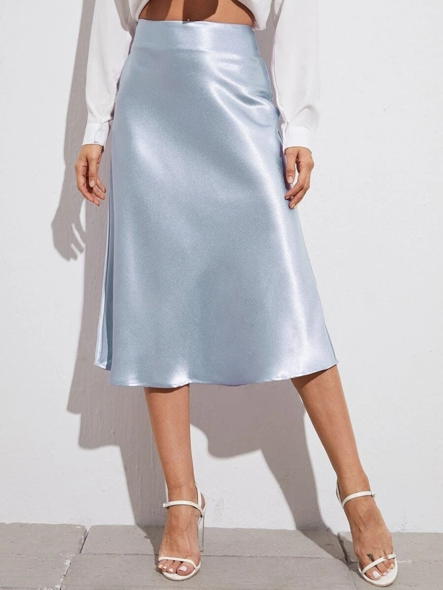 High Waist Zipper Satin Midi Skirt Bella Mia