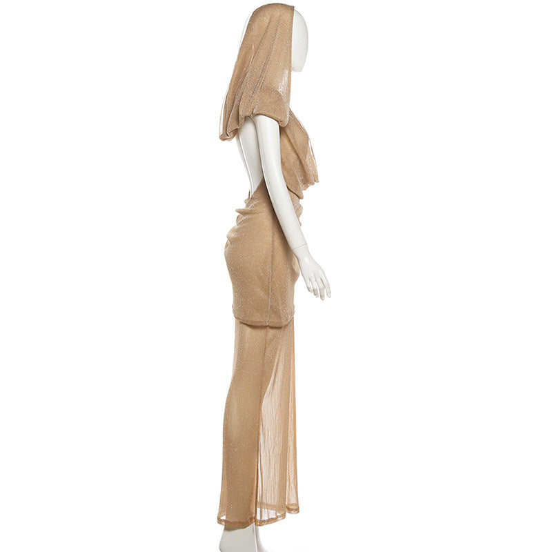 Autumn Winter Women Clothing Sexy Backless Slim Fit Hooded Deep V Plunge neck Sleeveless Dress