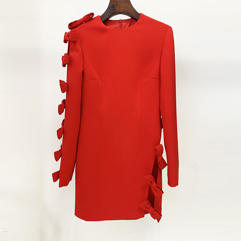 Early Autumn Star Personality Asymmetric Hollow Out Cutout Bow Dress Small Dress Ragazza