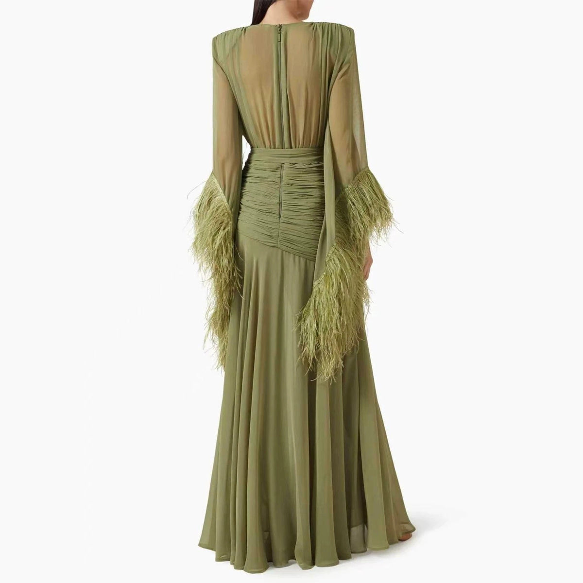 Spring Solid Color Evening Dress Long Sleeve Slim Dress