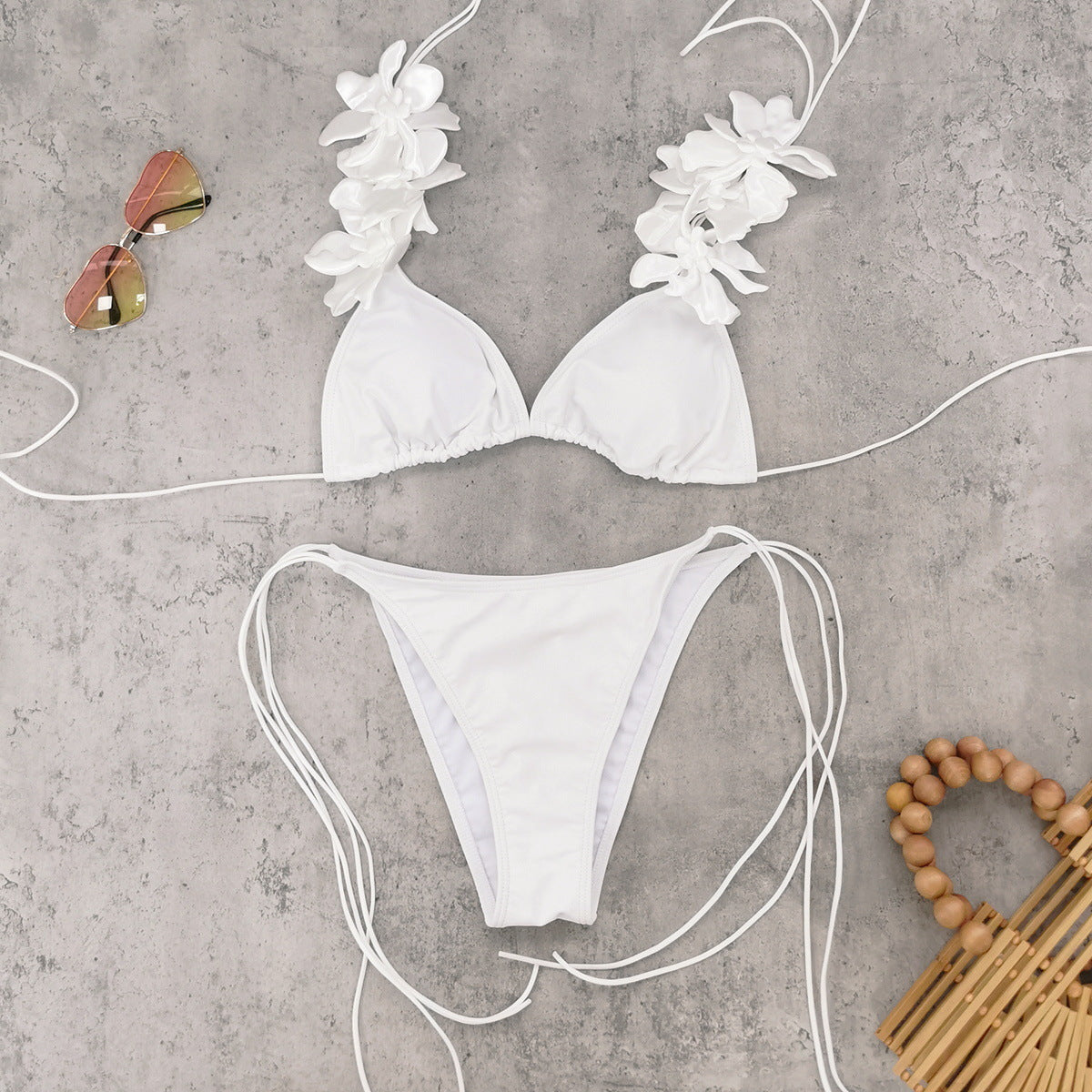 Lace-Up Solid Color Three-Piece Bikini Split Swimsuit Bella Mia