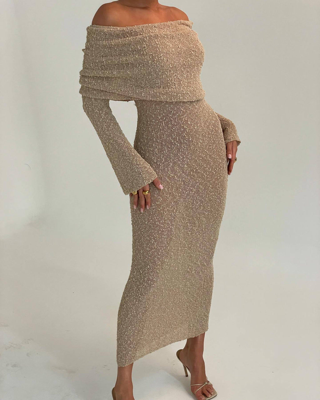 Beach Vacation Sexy Dress Knitted Hollow Out Cutout Out Off Neck Maxi Dress Blouse Summer Women's