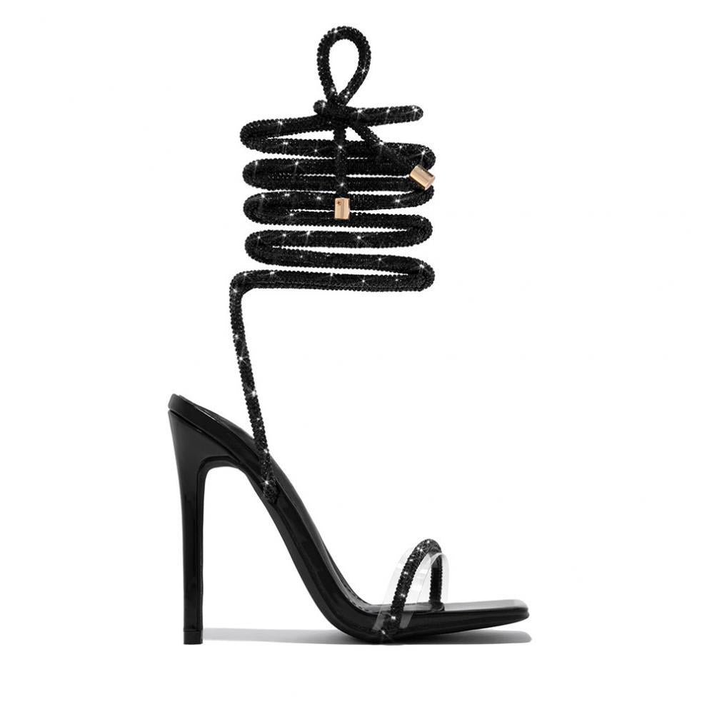 Lace-Up Pointed Stiletto Heel Sandals