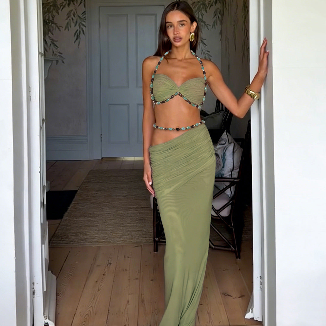 Halter Sling High Waist Slim Hip Skirt Two-Piece Set Bella Mia