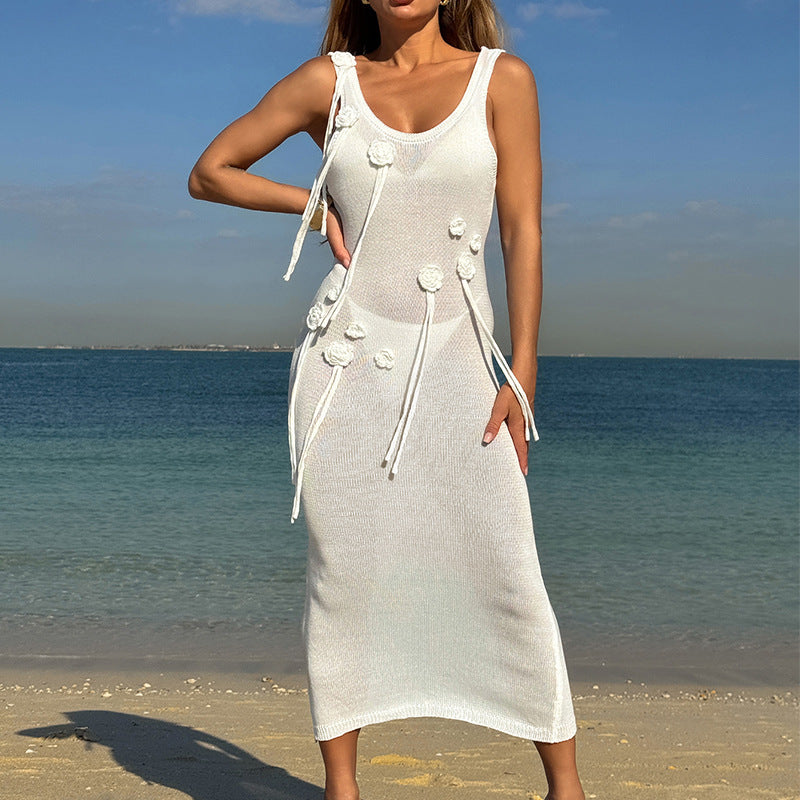 3D Floral Slit Beach Maxi Dress Bella Mia