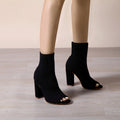 Knitted Peep Toe Chunky Heel Sandals