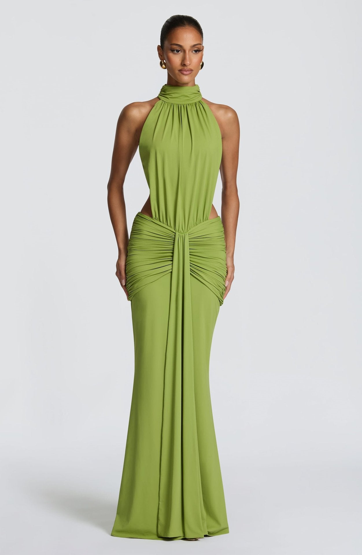 High Neck Halter Pleated Backless Maxi Dress Bella Mia