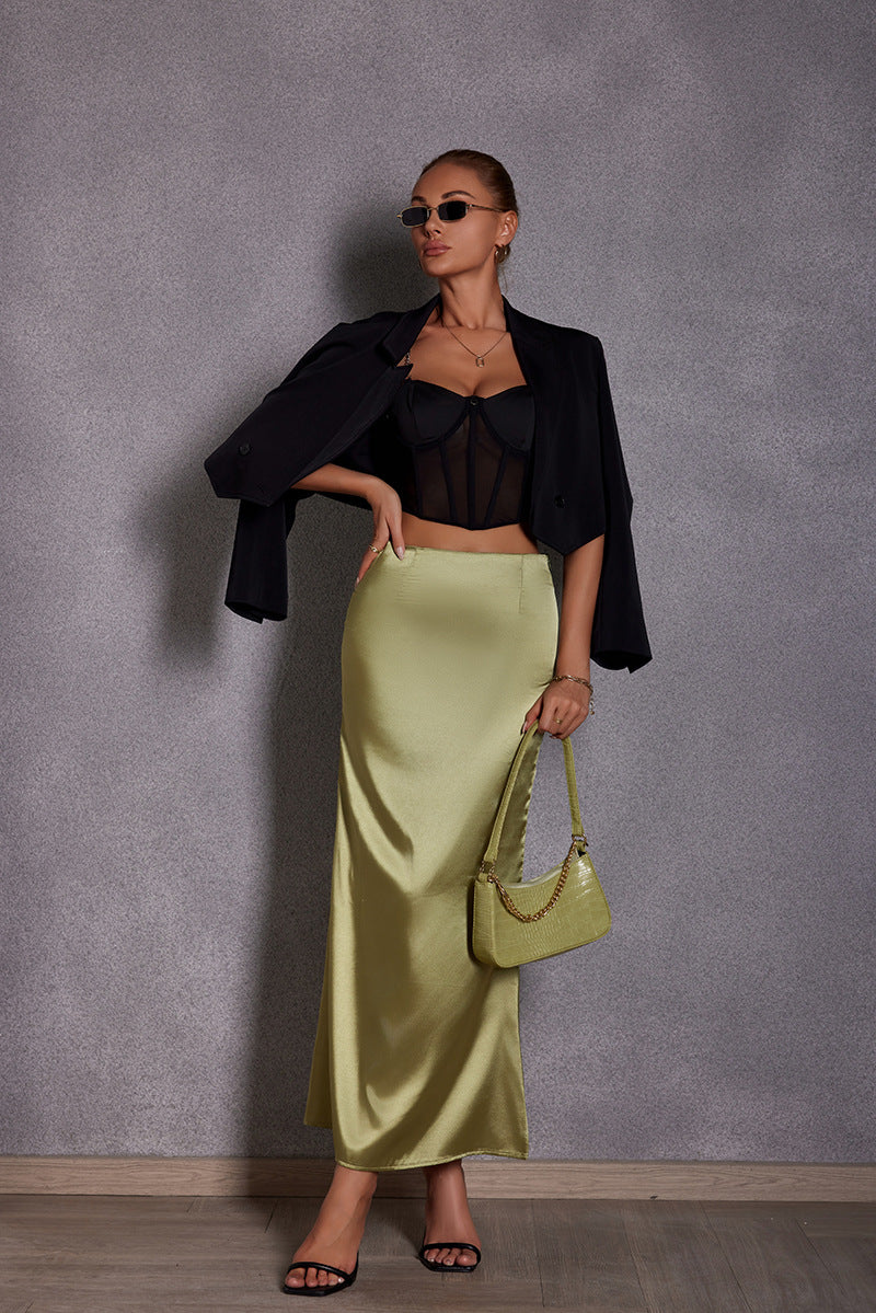 Satin Casual Hip Midi Skirt Bella Mia