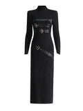 Turtleneck Long Sleeve Split Metal Dress Bella Mia