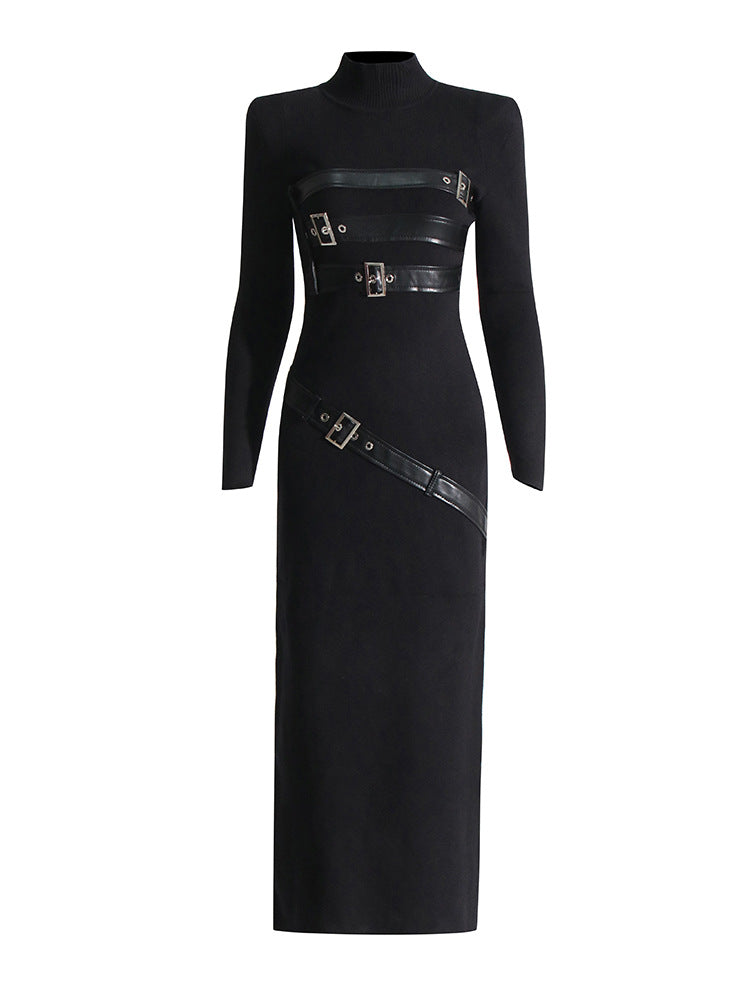 Turtleneck Long Sleeve Split Metal Dress Bella Mia