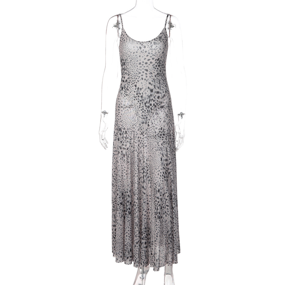 Summer Women Leopard Print Cocktail Sexy Sheer Mesh Splicing Sling One Piece Dress Ragazza
