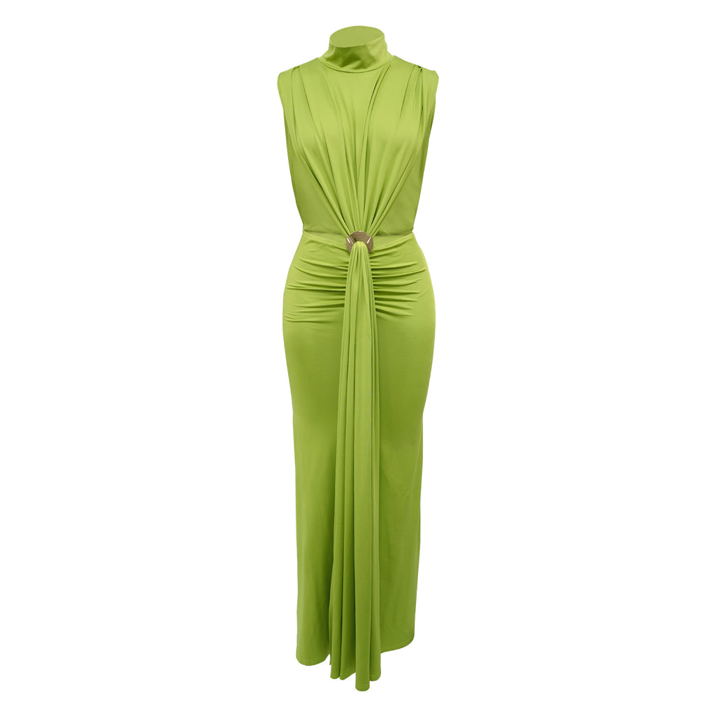 Women Clothing Dress Solid Color Sexy Side Split Sleeveless Dress