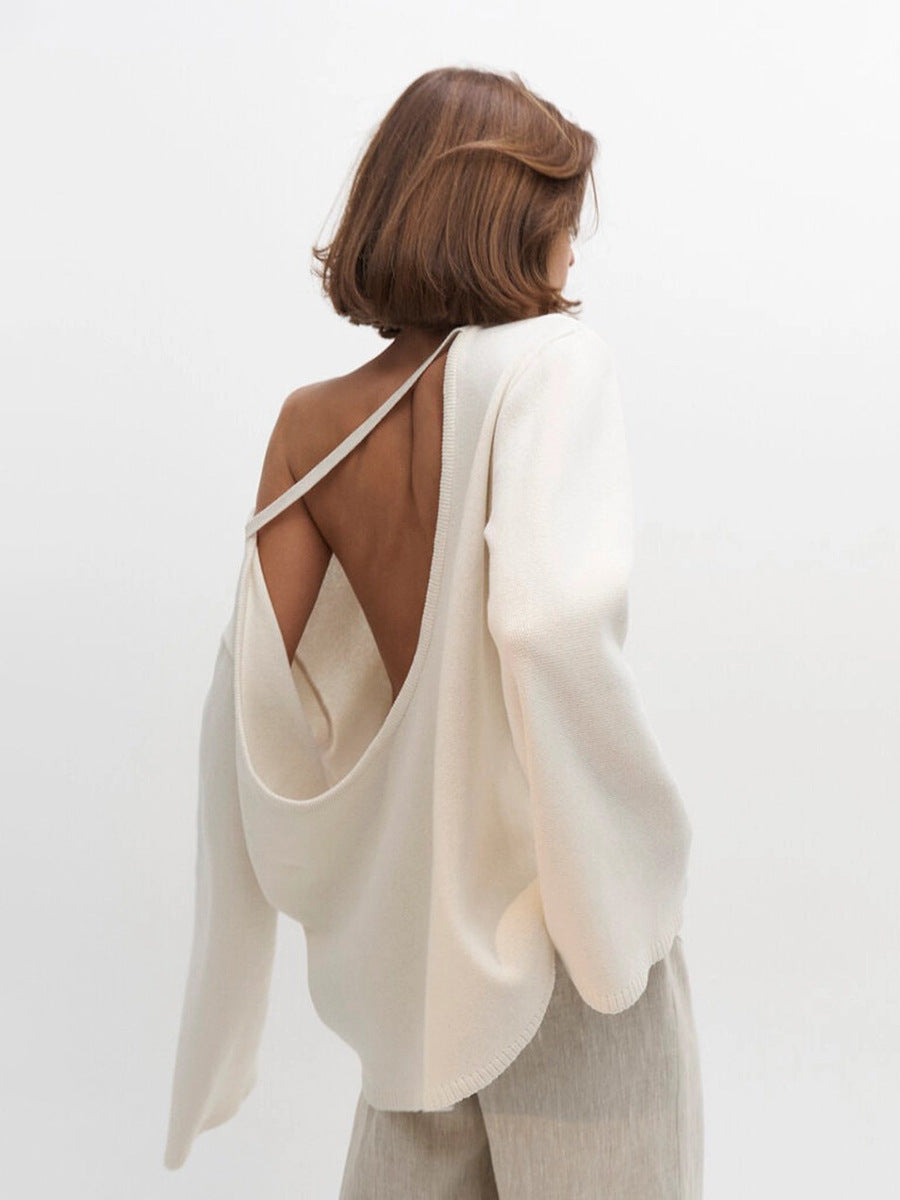 Cotton Backless Loose Knit Pullover Sweater Bella Mia