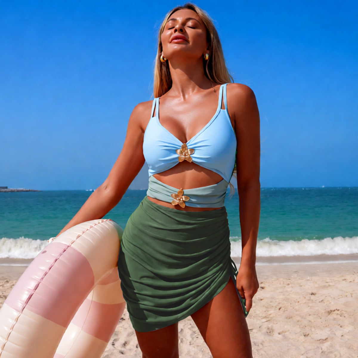 Color Block Mesh Cutout One-Piece Swimsuit Bella Mia