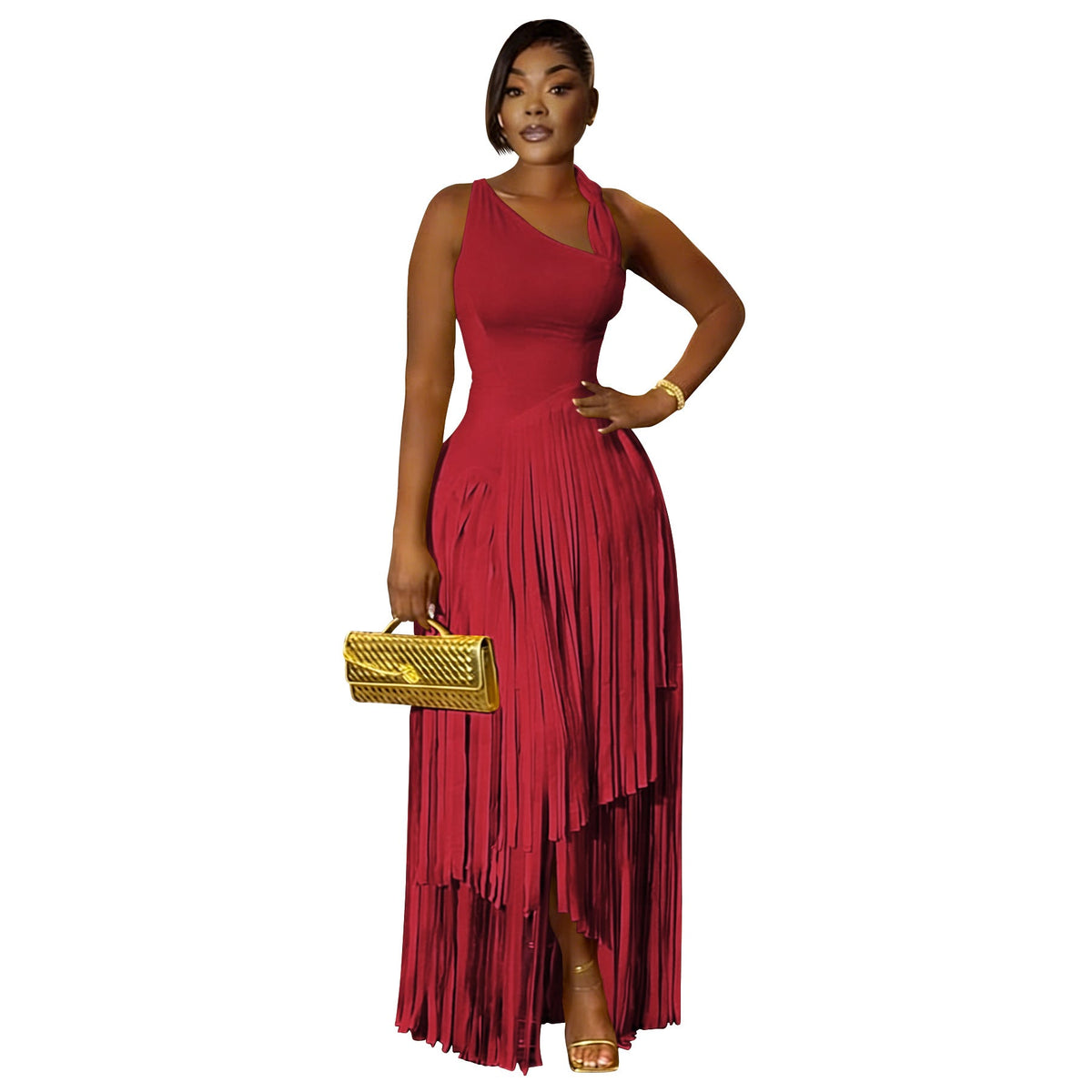Women Clothing Solid Color Tassel Dress Elegant Slim Dress Wanita Store
