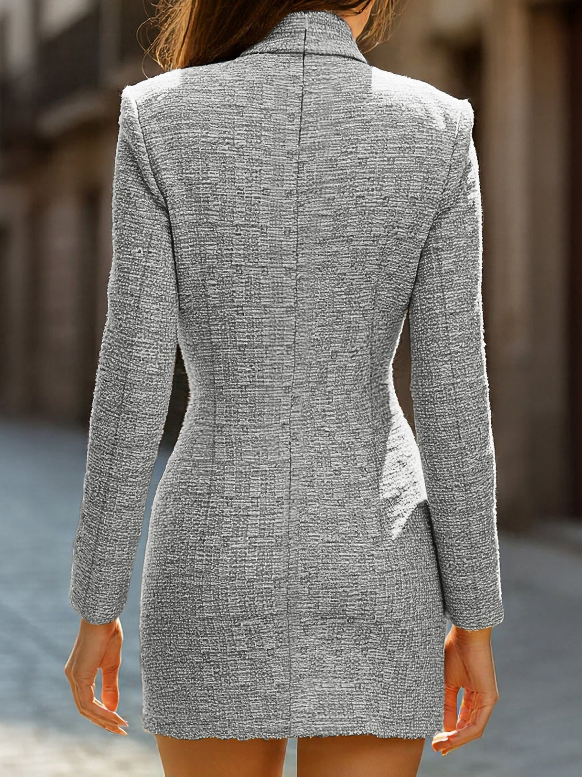 Women French Elegant Deep V Plunge neck Texture Woven Fabric Dress
