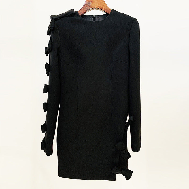 Early Autumn Star Personality Asymmetric Hollow Out Cutout Bow Dress Small Dress Ragazza