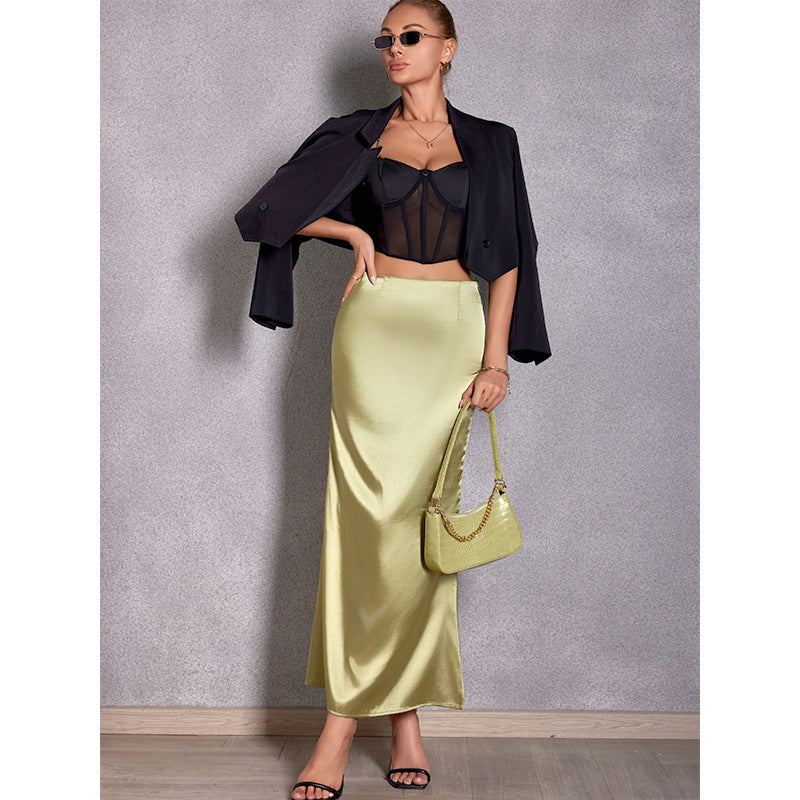 Satin Casual Hip Midi Skirt Bella Mia