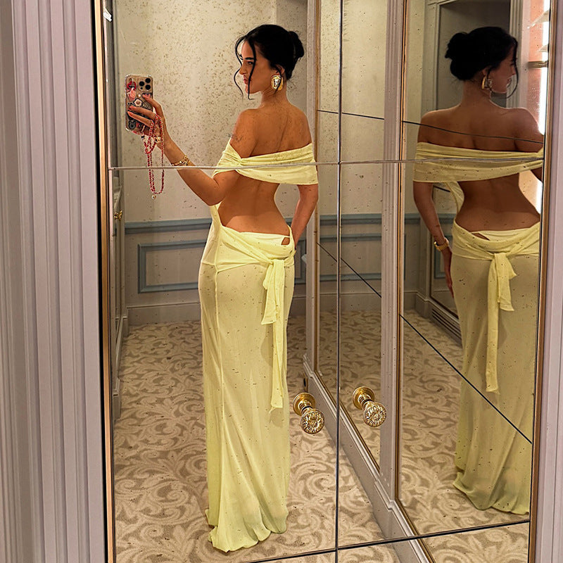 Sheer Mesh Backless Sheath Dress Bella Mia