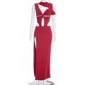 Women Clothing Summer Solid Color Saint Trope Single Sleeve Sexy Lace up Slim Fit Maxi Dress Bella Mia