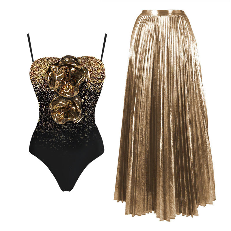 One-Shoulder Corset Sequin Ruffled One-Piece Swimsuit Bella Mia