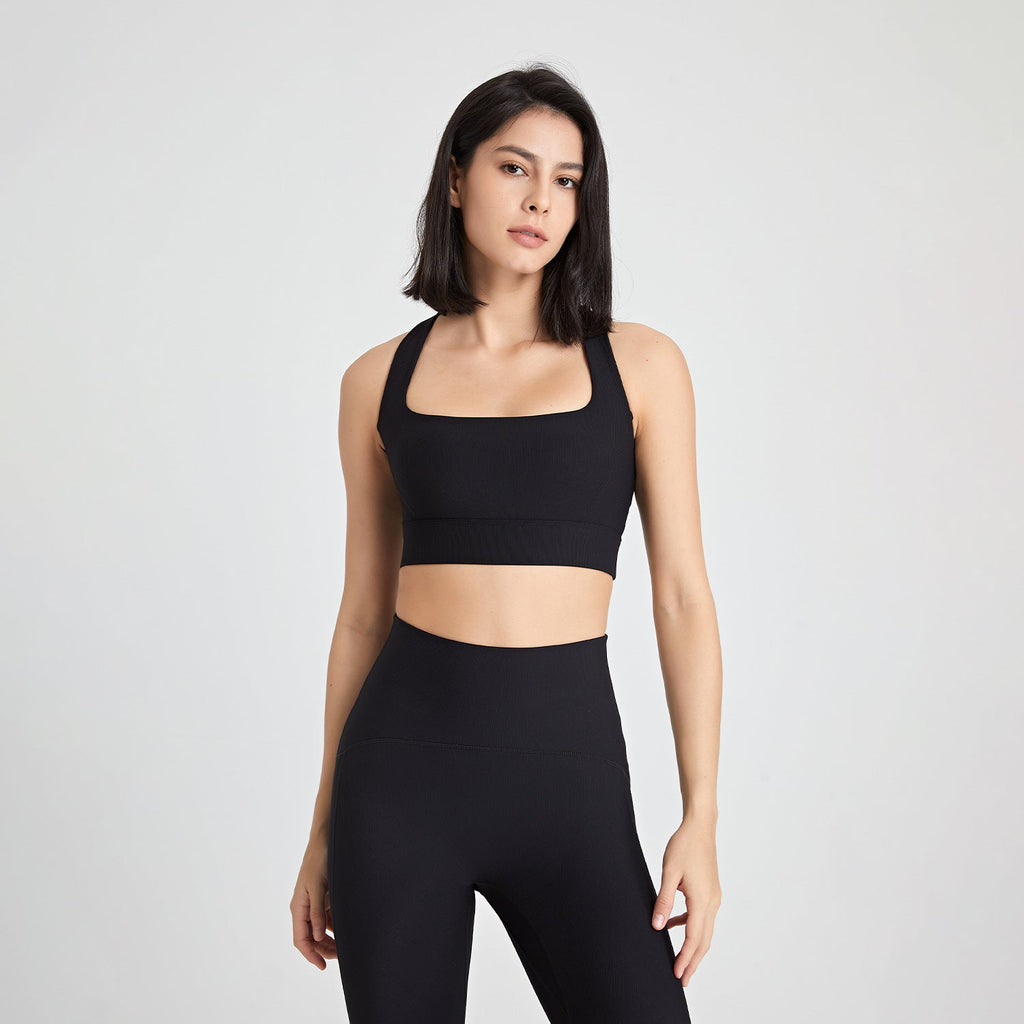 Cross Back U Neck Shockproof Sports Underwear Women Nude Feel Vest Push up Fitness Yoga Wear Bra