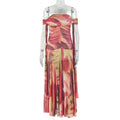 Reddish Yellow Print Off-Shoulder Ruched Bodycon Maxi Dress