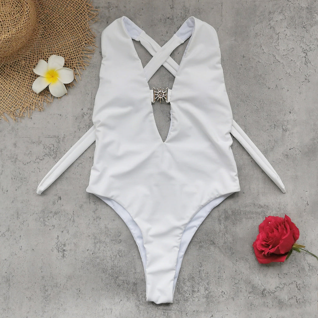 Deep V Halter Backless One-Piece Swimsuit Bella Mia