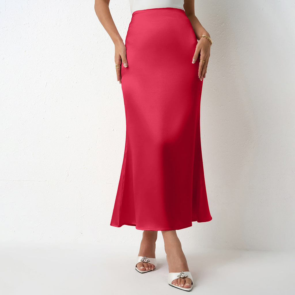 Slim Satin Mid-Length Fishtail Sheath Skirt Bella Mia