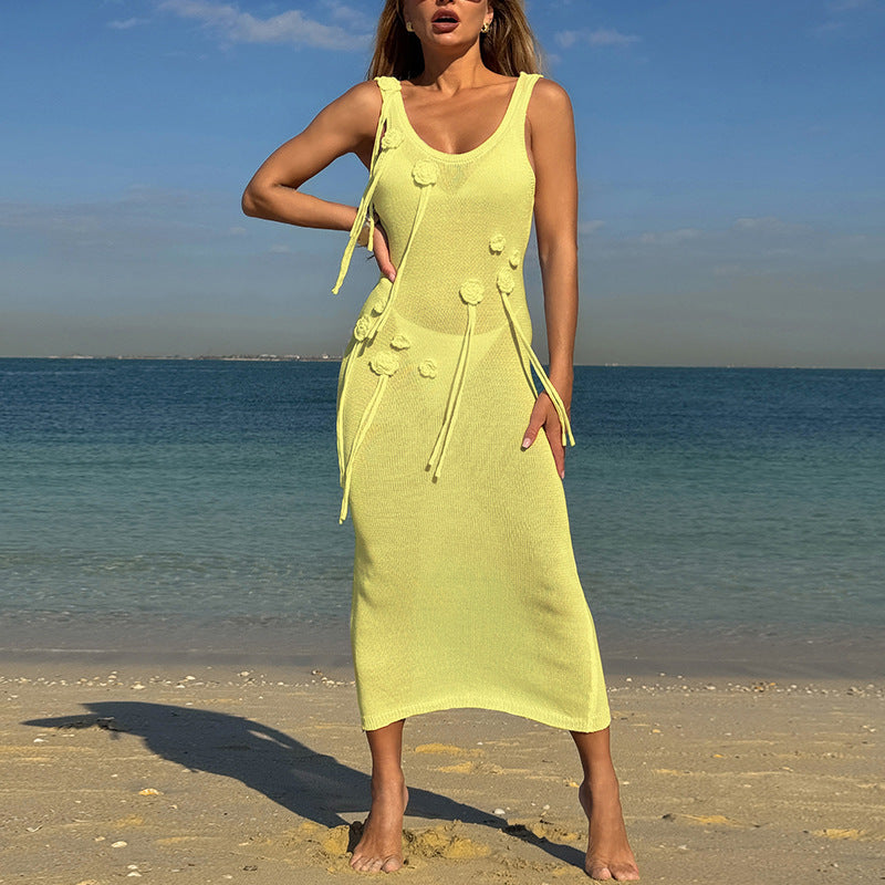 3D Floral Slit Beach Maxi Dress Bella Mia