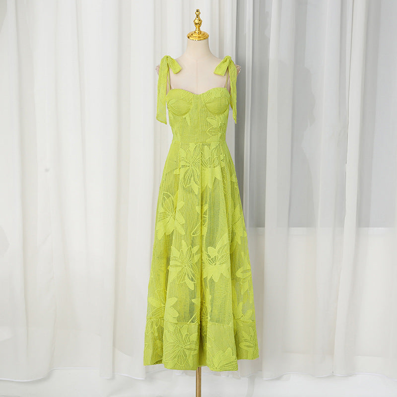 Artistic Retro Socialite Summer High Sense Slim Sexy Strap Dress Women