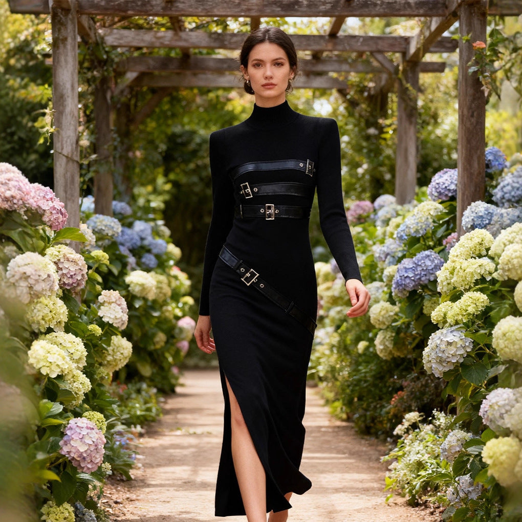 Turtleneck Long Sleeve Split Metal Dress Bella Mia