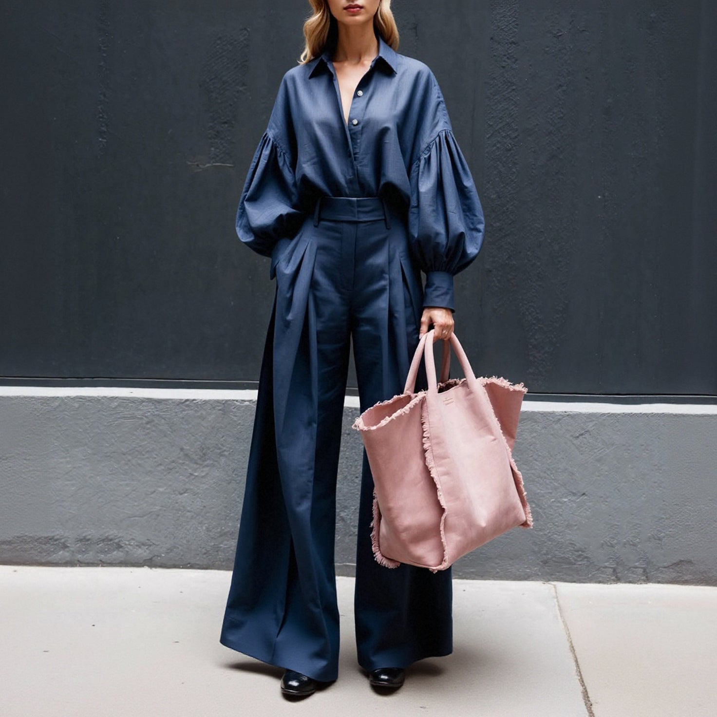 Cotton Linen Shirt & Wide Leg Pants Set