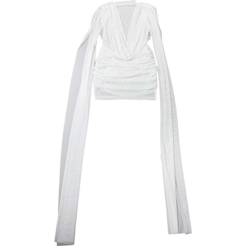 Autumn Winter Women Half Turtleneck Double Layer Stitching Mesh Ribbon Hip Wrapped Sexy Dress
