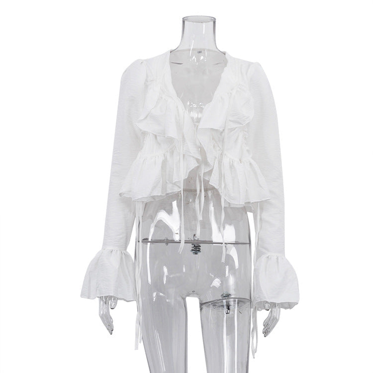 Ruffle Flare Sleeve Tie Neck All-Match Shirt Bella Mia