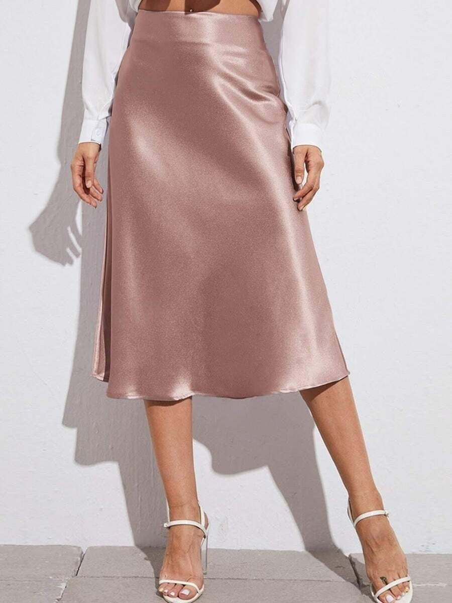High Waist Zipper Satin Midi Skirt Bella Mia