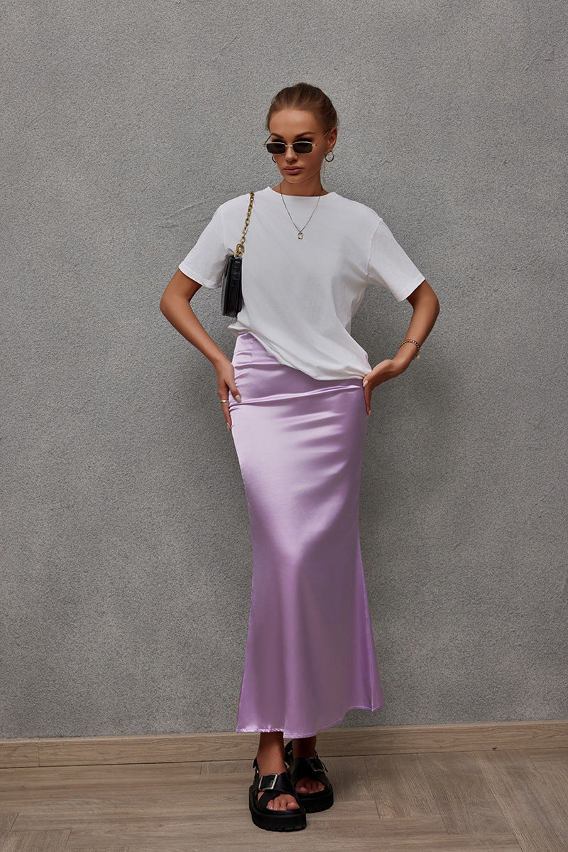 Satin Casual Hip Midi Skirt Bella Mia