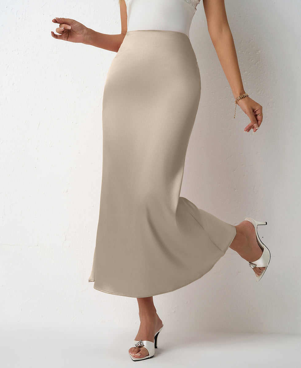 Slim Satin Mid-Length Fishtail Sheath Skirt Bella Mia