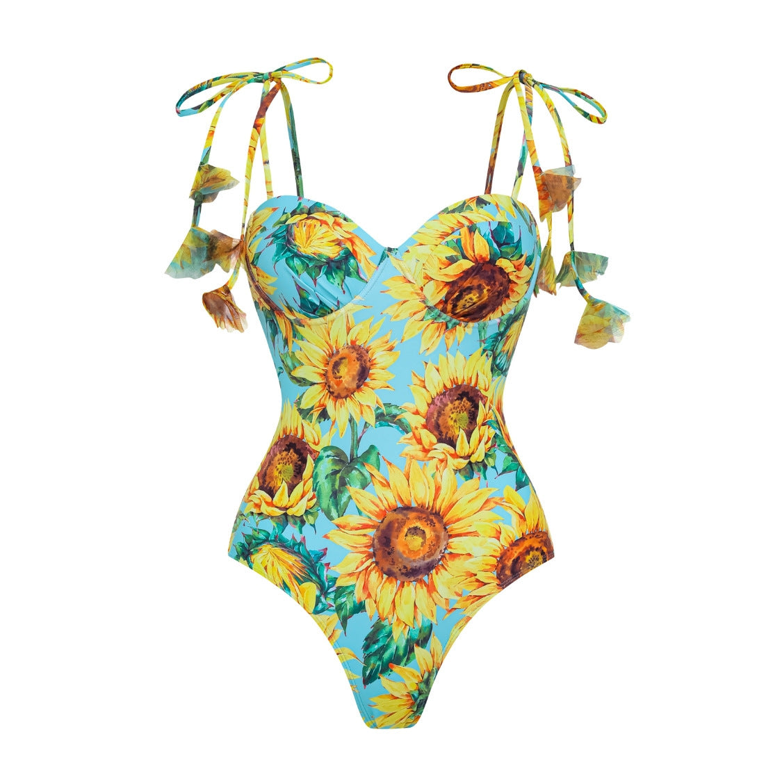 Sunflower Print Lace-Up One-Piece Swimsuit Set Bella Mia