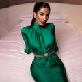 Half High Collar Long Sleeves Stitching Dress Women Sexy Backless Pleated Dress Winter Ragazza