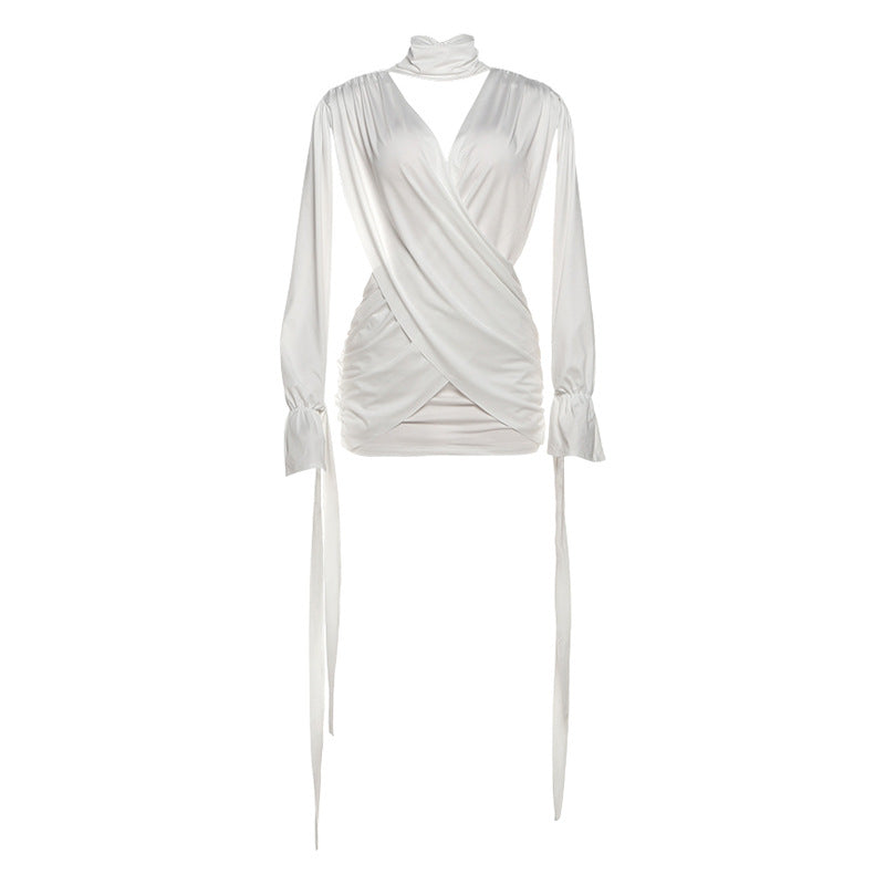 Hollow-Out Long Sleeve Deep V Cross Stitching Hip Dress Bella Mia