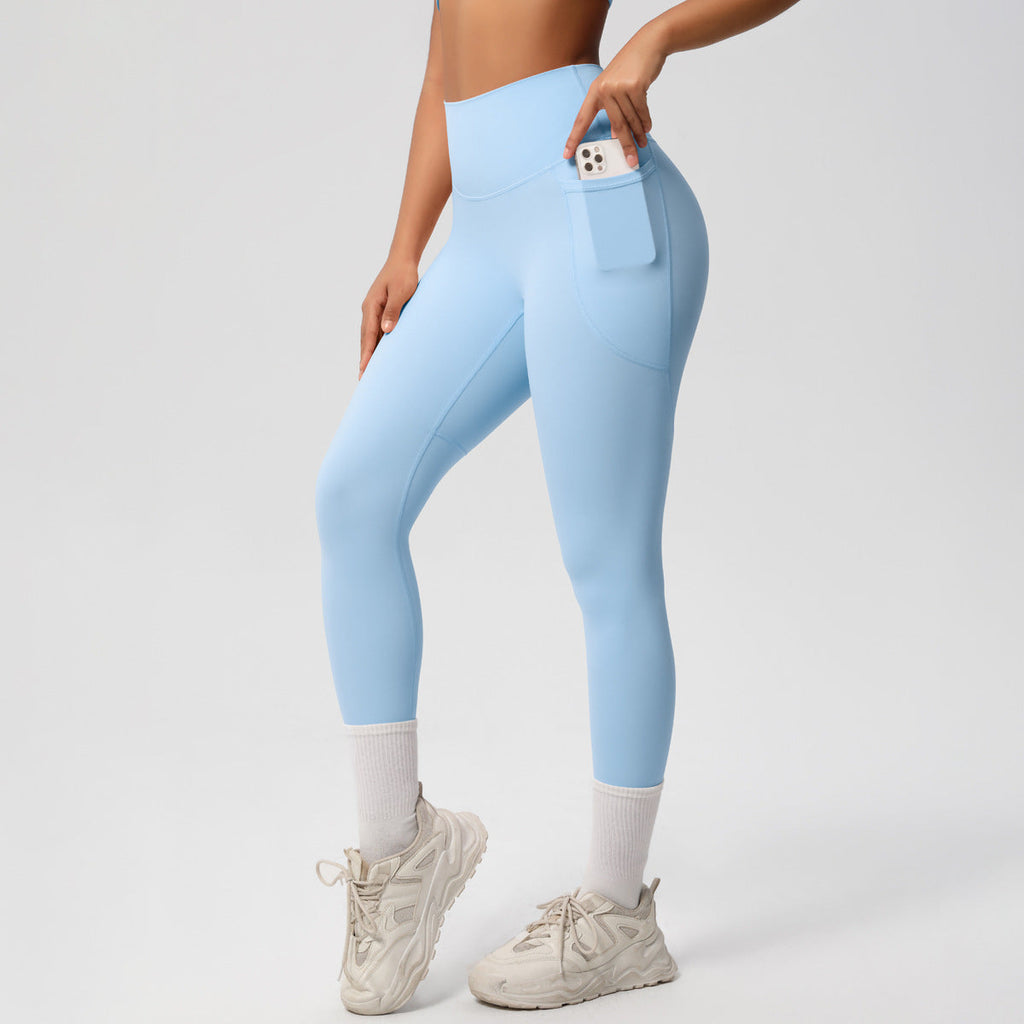 Solid Color Double Sided Sanding Tight High Waist High Elastic Breathability Yoga Pants Sports Running Fitness Yoga Wear