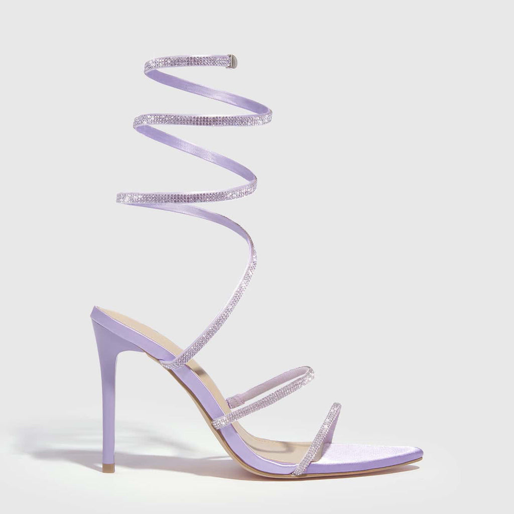Metal Toe Rhinestone Lace-Up 11cm Pointed Stiletto Sandals
