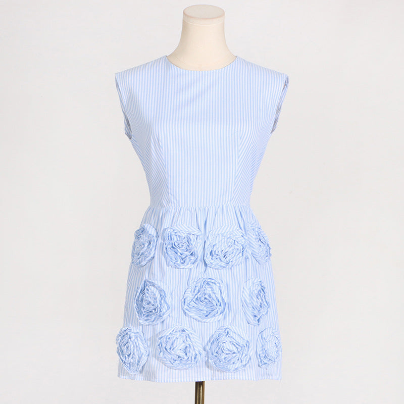 French Elegant Summer High Sense Stitching Floral Backless Design Short Dress Women Summer Wanita Store