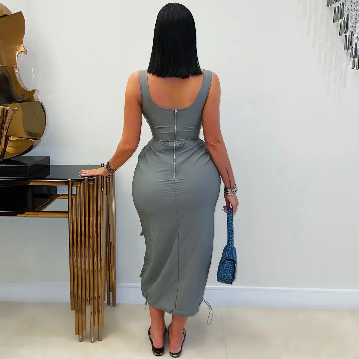 Elegant Casual Cargo Large Pocket Vest Dress Bella Mia