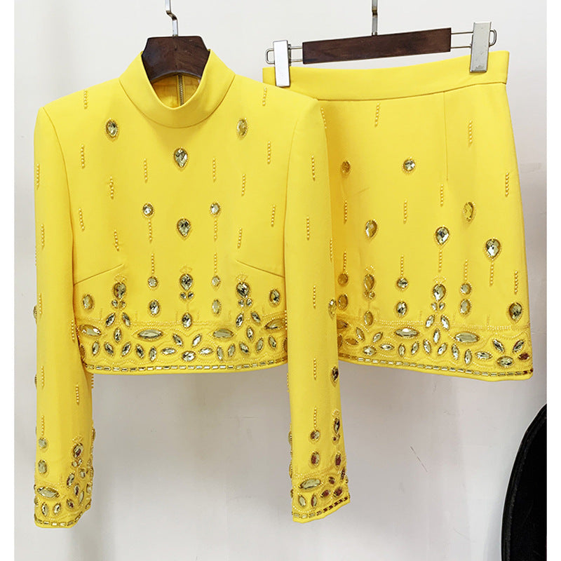 Goods Stars Heavy Industry Beads Diamond Inlaid Short Top Mid Length Skirt Set Two Piece Set Wanita Store