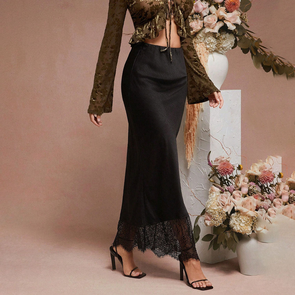 Skirt Lace Stitching Satin Satin Skirt Socialite Women Clothing Bella Mia