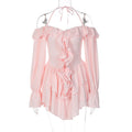 Halter Backless Ruffle Trumpet Sleeve Mini Dress