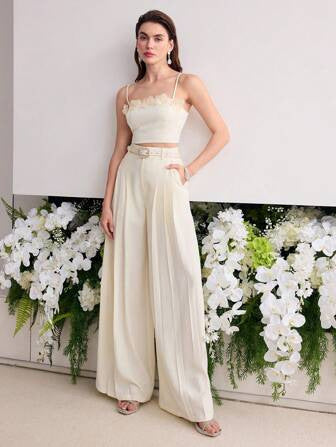 High-Grade Slim High Waist Wide Leg Two-Piece Set Bella Mia