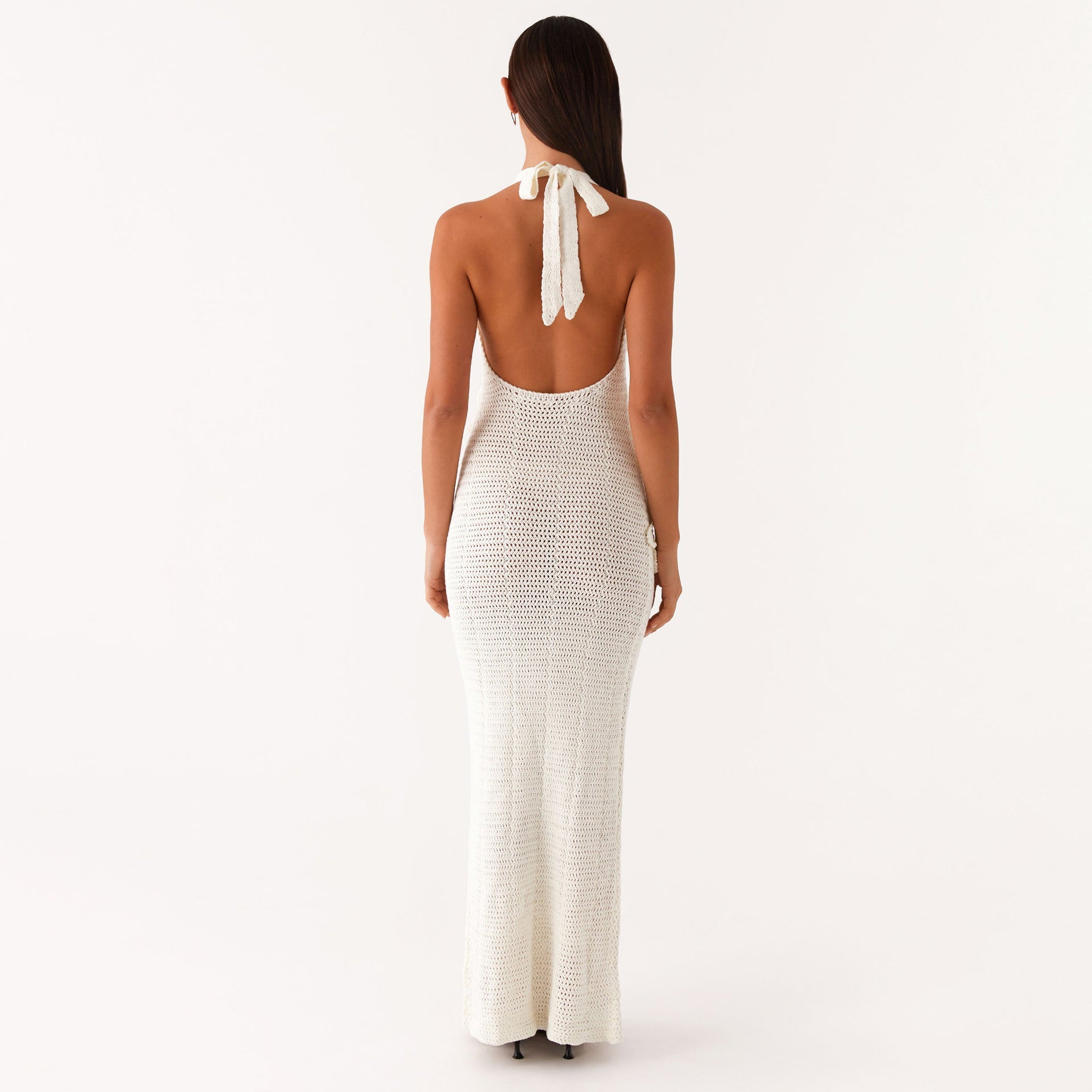 Hollow-Out Floral Halter Backless Vacation Beach Dress Bella Mia
